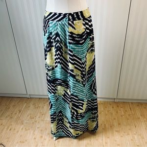 Olive & Oak blue green white skirt short lining, long split skirt Size M